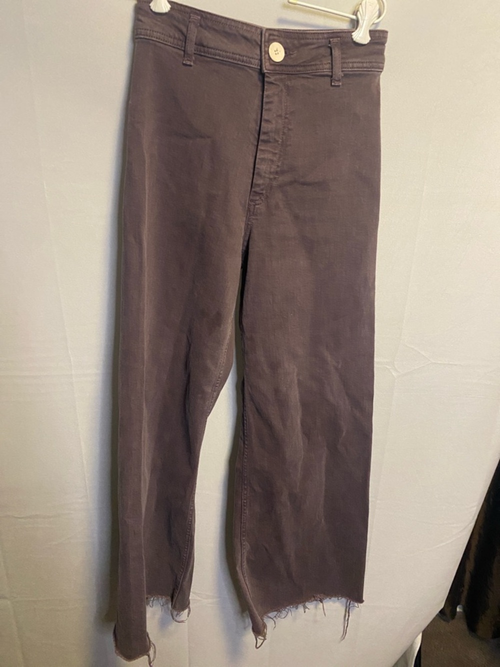 Zara Brown Straight-Leg Raw Hem Chinos